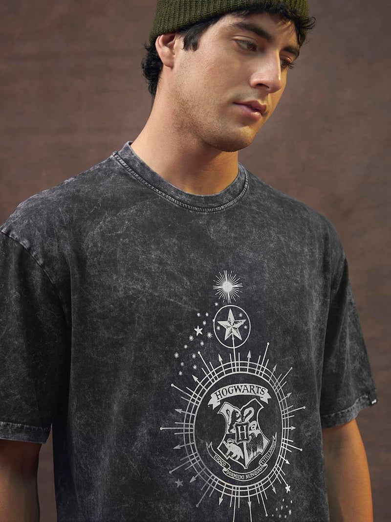 Bewakoof Cotton Official Harry Potter Merchandise Men's Graphic Printed Oversized T-Shirt_625622_ Black_ XL - Image 5