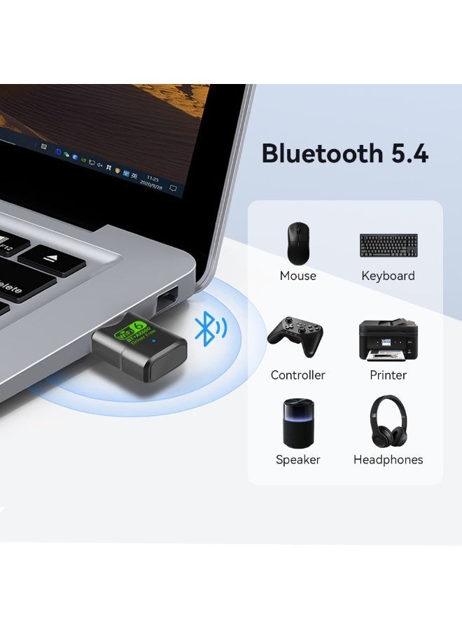 ESCASE Bluetooth Wireless 5.4 USB WiFi Adapter, Mini WiFi 6 USB Adapter Dual Band 5GHz 600Mbps + 2.4GHz 286Mbps,USB Wireless Adapter for Desktop PC Laptop,Support Windows 11/10/7 - Image 4