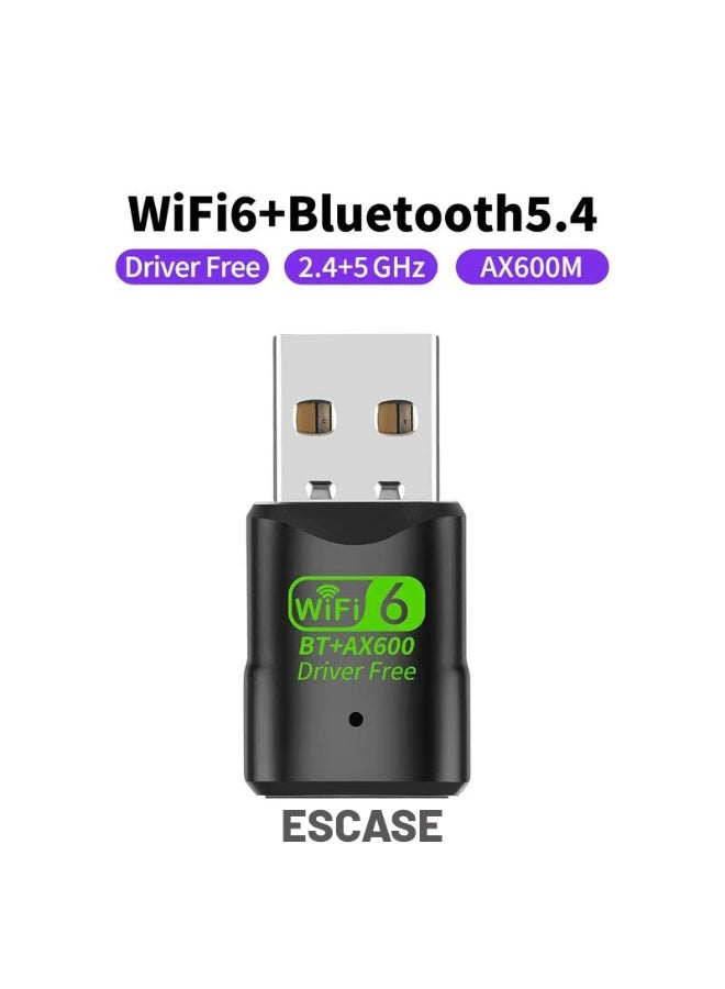 ESCASE Bluetooth Wireless 5.4 USB WiFi Adapter, Mini WiFi 6 USB Adapter Dual Band 5GHz 600Mbps + 2.4GHz 286Mbps,USB Wireless Adapter for Desktop PC Laptop,Support Windows 11/10/7 - Image 1