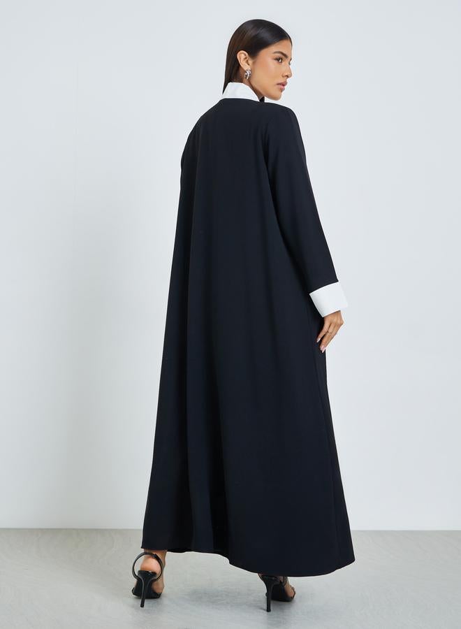 Amirah Black Contrast Panel Front Open Abaya - Image 4