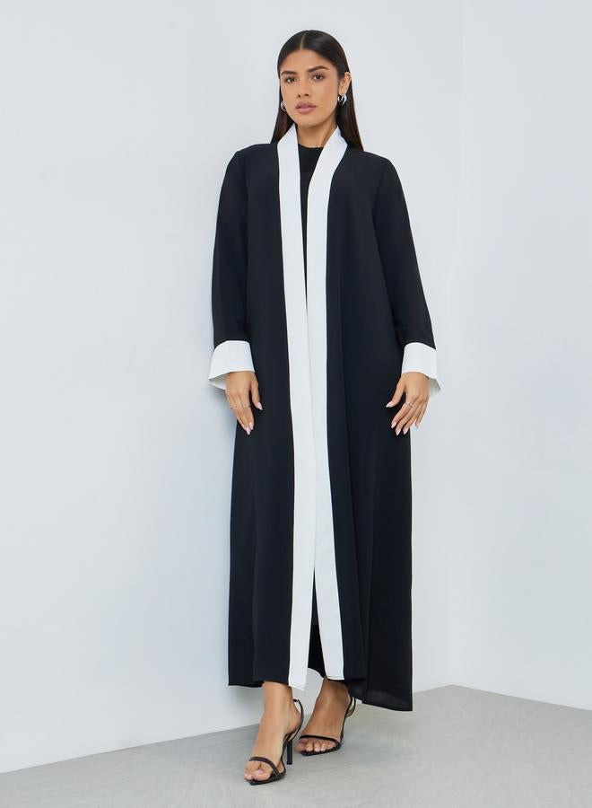 Amirah Black Contrast Panel Front Open Abaya - Image 1