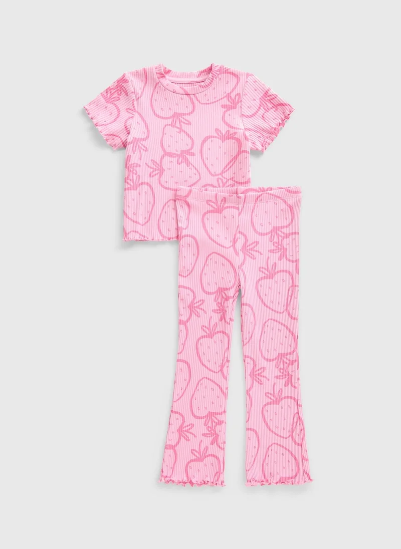 Matalan Girls Pink Strawberry Top & Flare Set