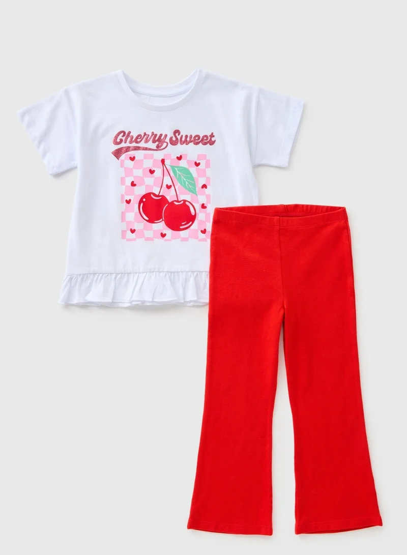 Matalan Girls Pink Strawberry Top & Flare Set