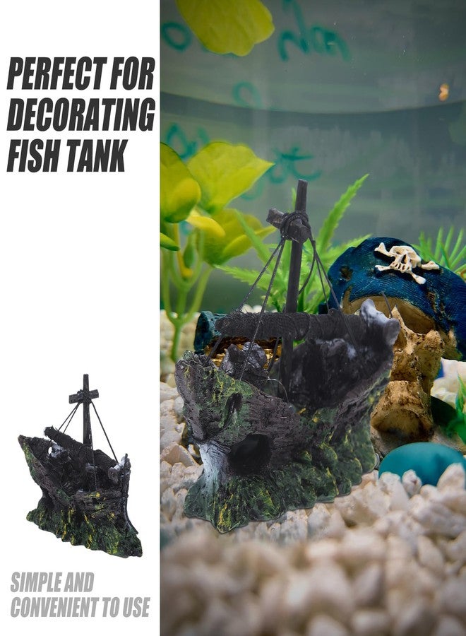 FRCOLOR Aquarium Shipwreck Decor Pirate Ship Wreck Figurine Fish Tank Ornament 4.52X1.96X3.14 Inch Resin Hideout for Betta Fish and Aquatic Pets - Image 2