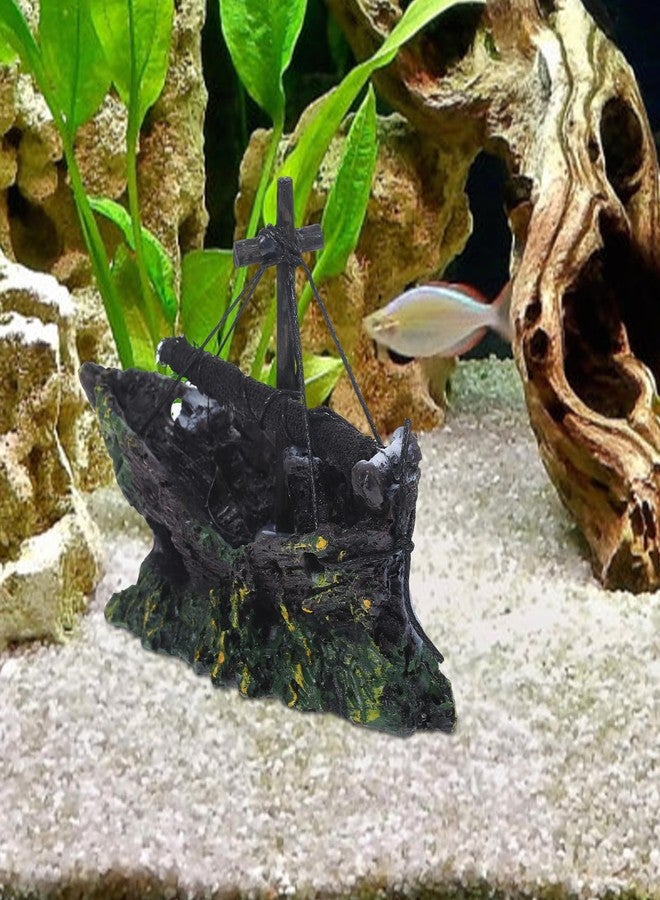 FRCOLOR Aquarium Shipwreck Decor Pirate Ship Wreck Figurine Fish Tank Ornament 4.52X1.96X3.14 Inch Resin Hideout for Betta Fish and Aquatic Pets - Image 5