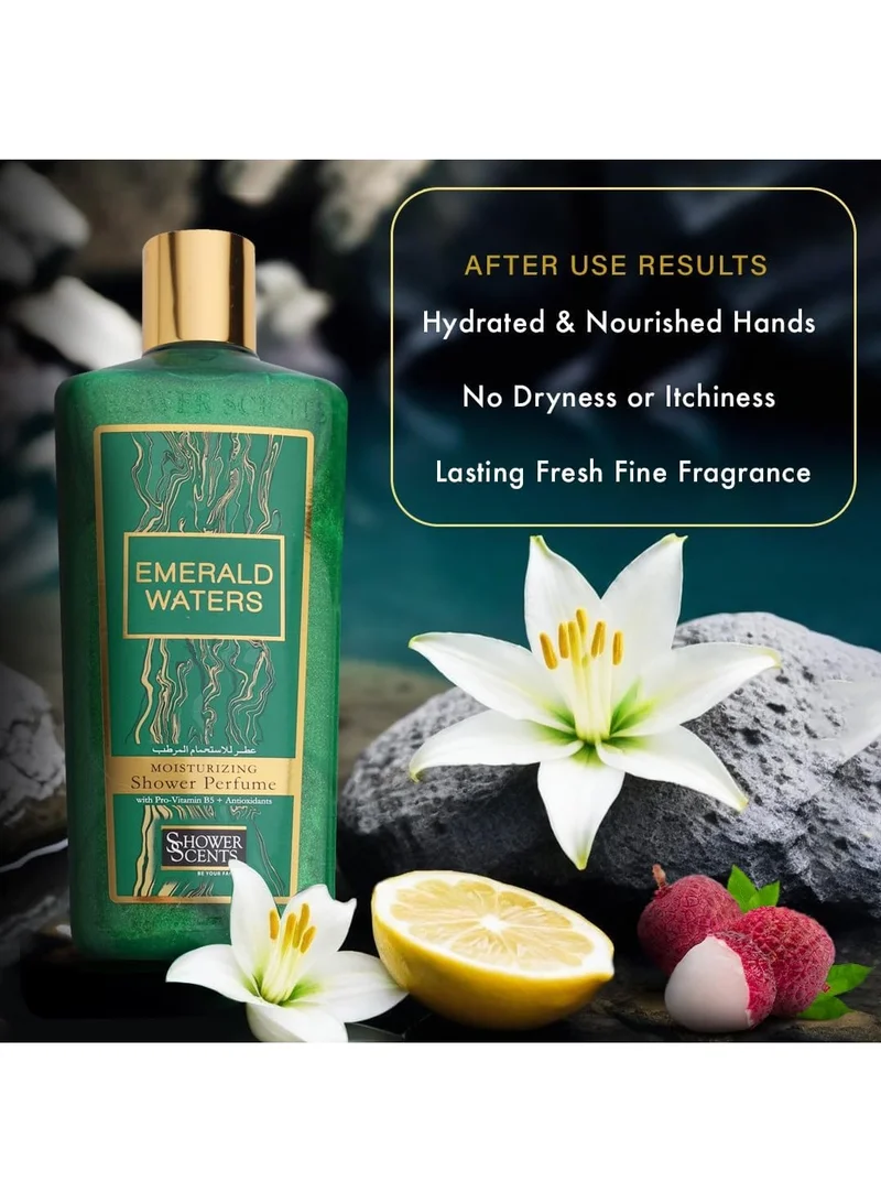 شاور سينتس عطر الاستحمام إيميرالد ووترز 312 مل - جل استحمام بتركيبة لامعة، عطر ناعم يدوم طويلاً مع تركيبة مرطبة، فيتامين إي، بروفيتامين بي 5 ومضادات الأكسدة