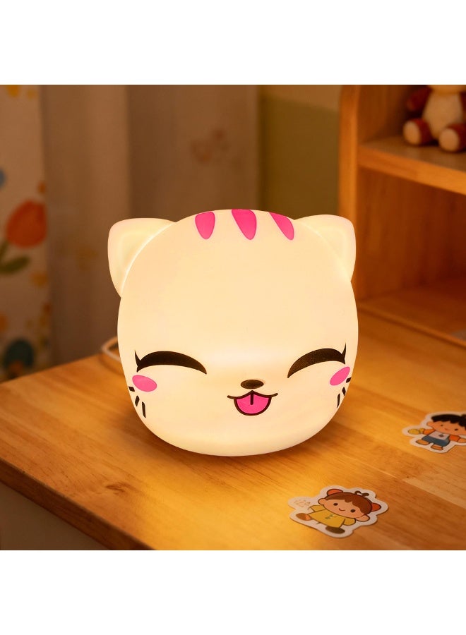 نيوإكسلا مصباح ليلي سيليكون على شكل وجه قطة للأطفال، مصباح سرير قابل لإعادة الشحن عبر USB مع 7 ألوان قابلة للتعتيم، إضاءة مزاجية لغرفة النوم، هدية عيد مثالية وهدية عيد ميلاد - Image 1