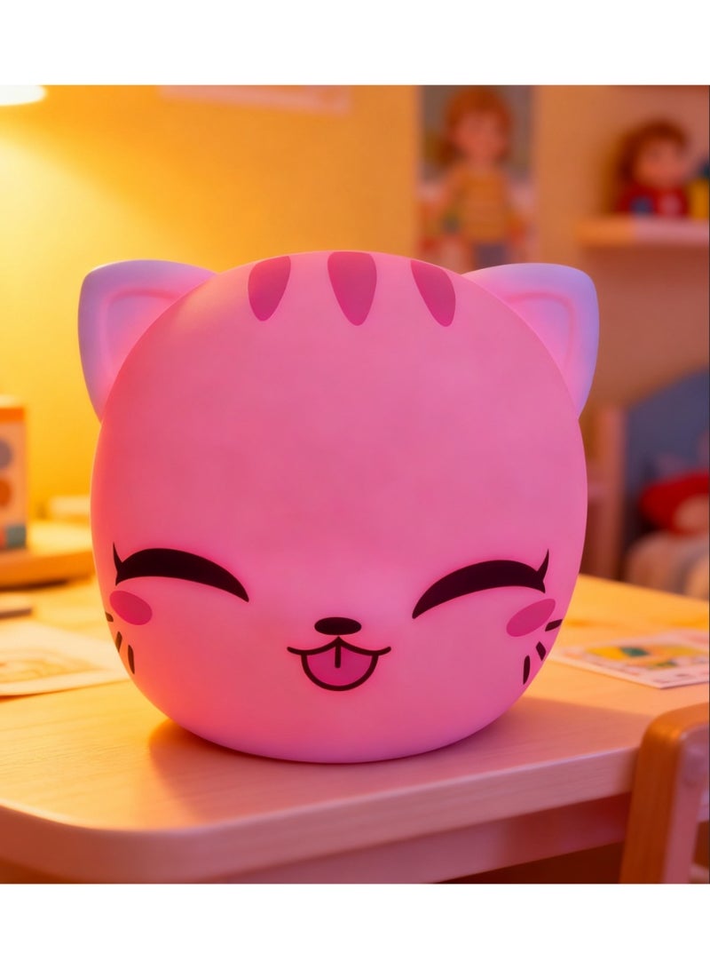 نيوإكسلا مصباح ليلي سيليكون على شكل وجه قطة للأطفال، مصباح سرير قابل لإعادة الشحن عبر USB مع 7 ألوان قابلة للتعتيم، إضاءة مزاجية لغرفة النوم، هدية عيد مثالية وهدية عيد ميلاد - Image 2