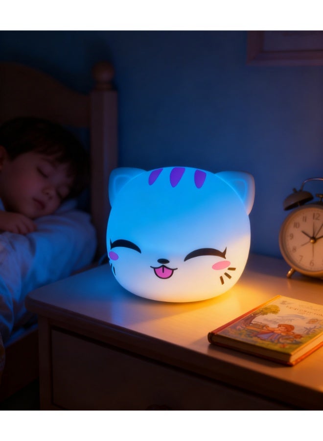 نيوإكسلا مصباح ليلي سيليكون على شكل وجه قطة للأطفال، مصباح سرير قابل لإعادة الشحن عبر USB مع 7 ألوان قابلة للتعتيم، إضاءة مزاجية لغرفة النوم، هدية عيد مثالية وهدية عيد ميلاد - Image 3