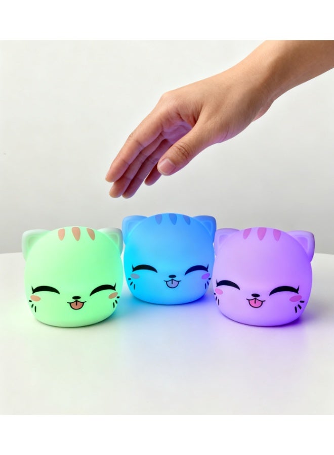 نيوإكسلا مصباح ليلي سيليكون على شكل وجه قطة للأطفال، مصباح سرير قابل لإعادة الشحن عبر USB مع 7 ألوان قابلة للتعتيم، إضاءة مزاجية لغرفة النوم، هدية عيد مثالية وهدية عيد ميلاد - Image 4