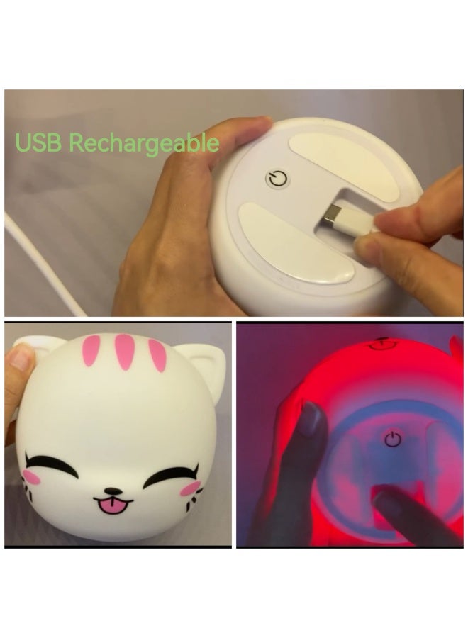 نيوإكسلا مصباح ليلي سيليكون على شكل وجه قطة للأطفال، مصباح سرير قابل لإعادة الشحن عبر USB مع 7 ألوان قابلة للتعتيم، إضاءة مزاجية لغرفة النوم، هدية عيد مثالية وهدية عيد ميلاد - Image 5