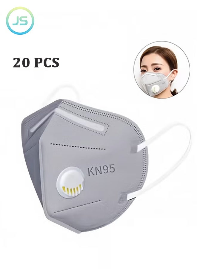 JS Anti-Dust Mask, KN95 Face Mask with Valve - 7-Layer Protection, Adjustable Head Straps & Activated Carbon for Maximum Comfort (Pack of 20) - Image 1