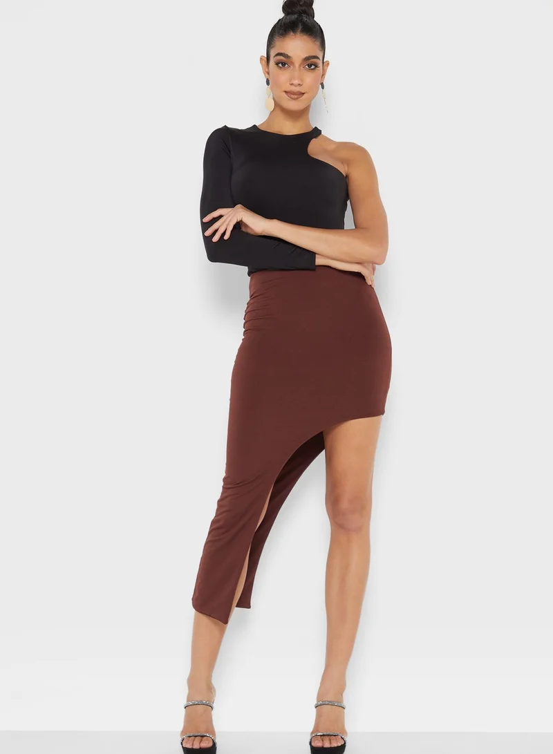 Miss Pap Asymmetric High Waist Bodycon Skirt