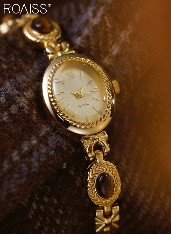 roaiss Women's Gold Watch Vintage Bracelet Luxury Natural Gemstone Oval Dial Analog Quartz Wristwatch as Gift for women - Image 3