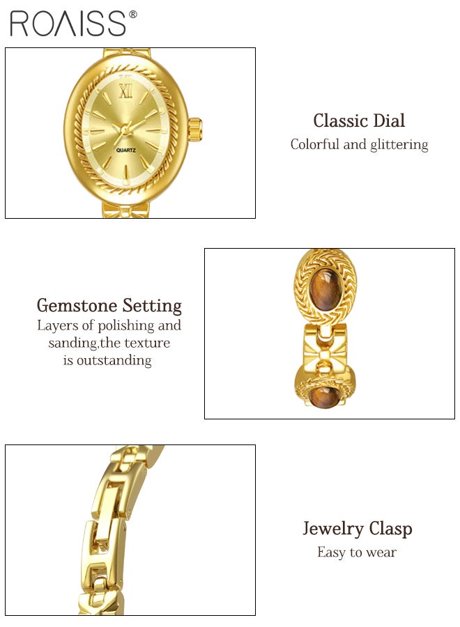 roaiss Women's Gold Watch Vintage Bracelet Luxury Natural Gemstone Oval Dial Analog Quartz Wristwatch as Gift for women - Image 5
