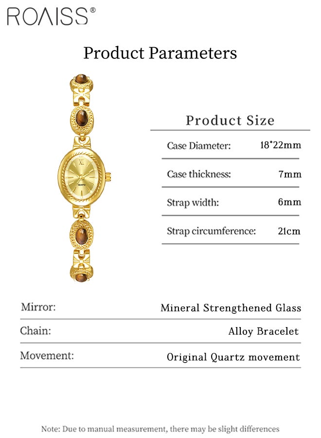 roaiss Women's Gold Watch Vintage Bracelet Luxury Natural Gemstone Oval Dial Analog Quartz Wristwatch as Gift for women - Image 4