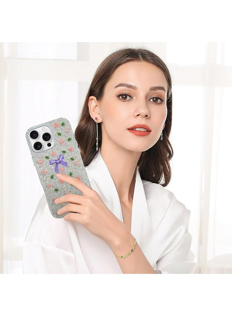 Techie Floral Luxury Sparkling Diamond Rhinestone Back Cover Case for Apple iPhone 16 Pro Max - White - Image 2