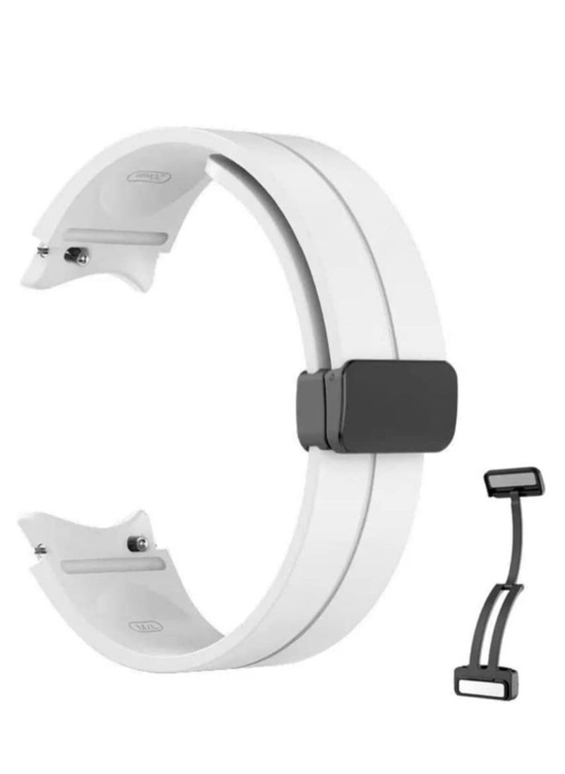 Watch Silicone Folding Magnetic Clasp Compatible with Samsung Galaxy Watch 5 Pro 45mm | Watch 5 44mm 40mm | Galaxy Watch 4, special strap without gap design, white  - Image 2