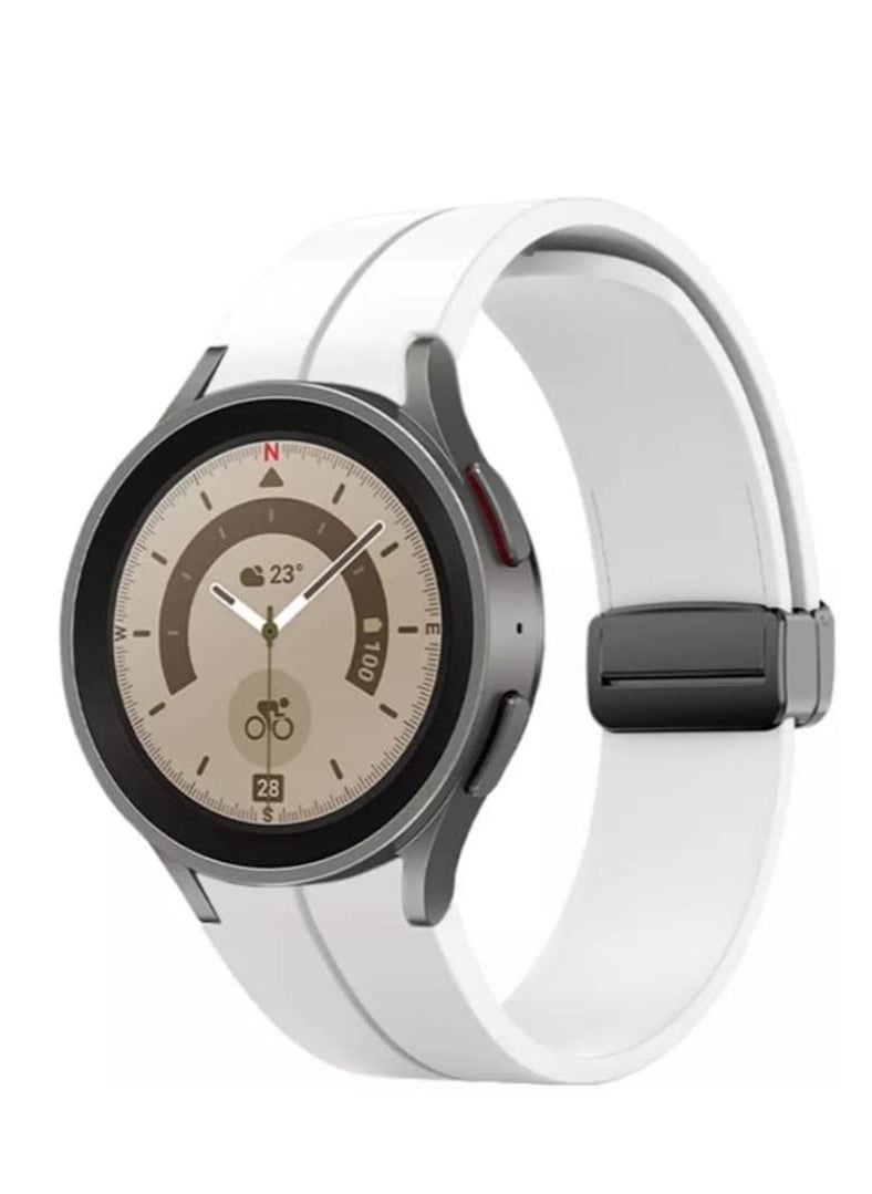 Watch Silicone Folding Magnetic Clasp Compatible with Samsung Galaxy Watch 5 Pro 45mm | Watch 5 44mm 40mm | Galaxy Watch 4, special strap without gap design, white  - Image 3