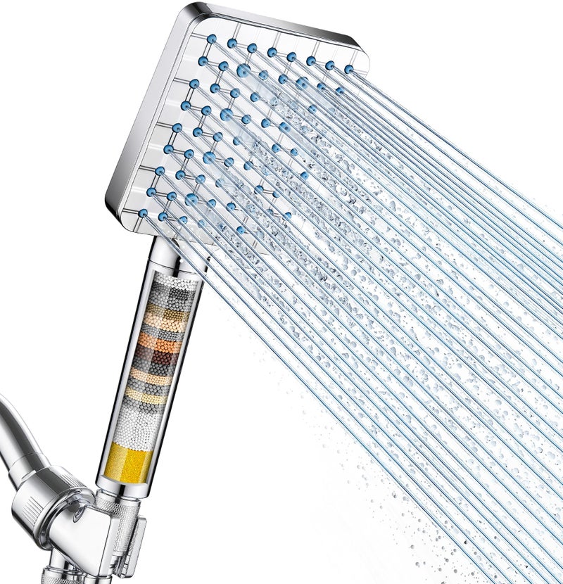 Cobbe Filtered Shower Head with Handheld, High Pressure 6 Spray Mode Showerhead with Filters, Water Softener Filters Beads for Hard Water - Remove Chlorine - Reduces Dry Itchy Skin, Chrome - Image 1