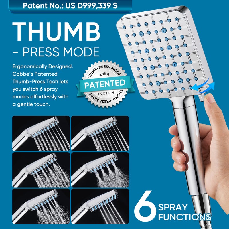 Cobbe Filtered Shower Head with Handheld, High Pressure 6 Spray Mode Showerhead with Filters, Water Softener Filters Beads for Hard Water - Remove Chlorine - Reduces Dry Itchy Skin, Chrome - Image 4