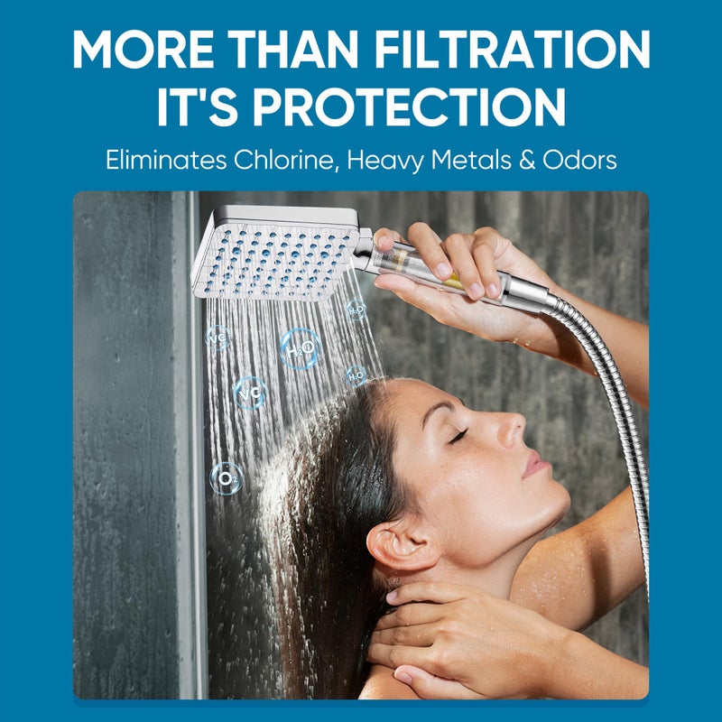 Cobbe Filtered Shower Head with Handheld, High Pressure 6 Spray Mode Showerhead with Filters, Water Softener Filters Beads for Hard Water - Remove Chlorine - Reduces Dry Itchy Skin, Chrome - Image 2