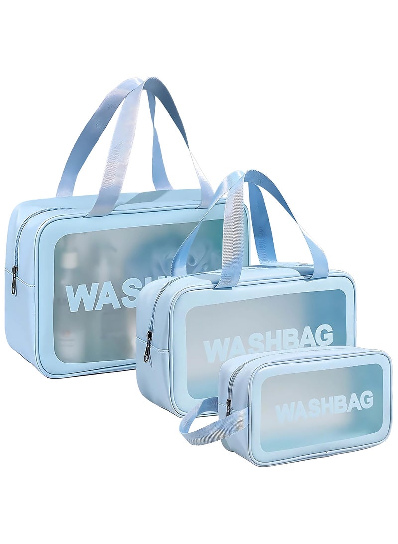 Tediline Travel Cosmetic Bag Set of 3 Waterproof Wash Bags, Blue – Small, Medium, and Large Travel Toiletry Bags for Makeup, Toiletries, and Accessories - Image 1