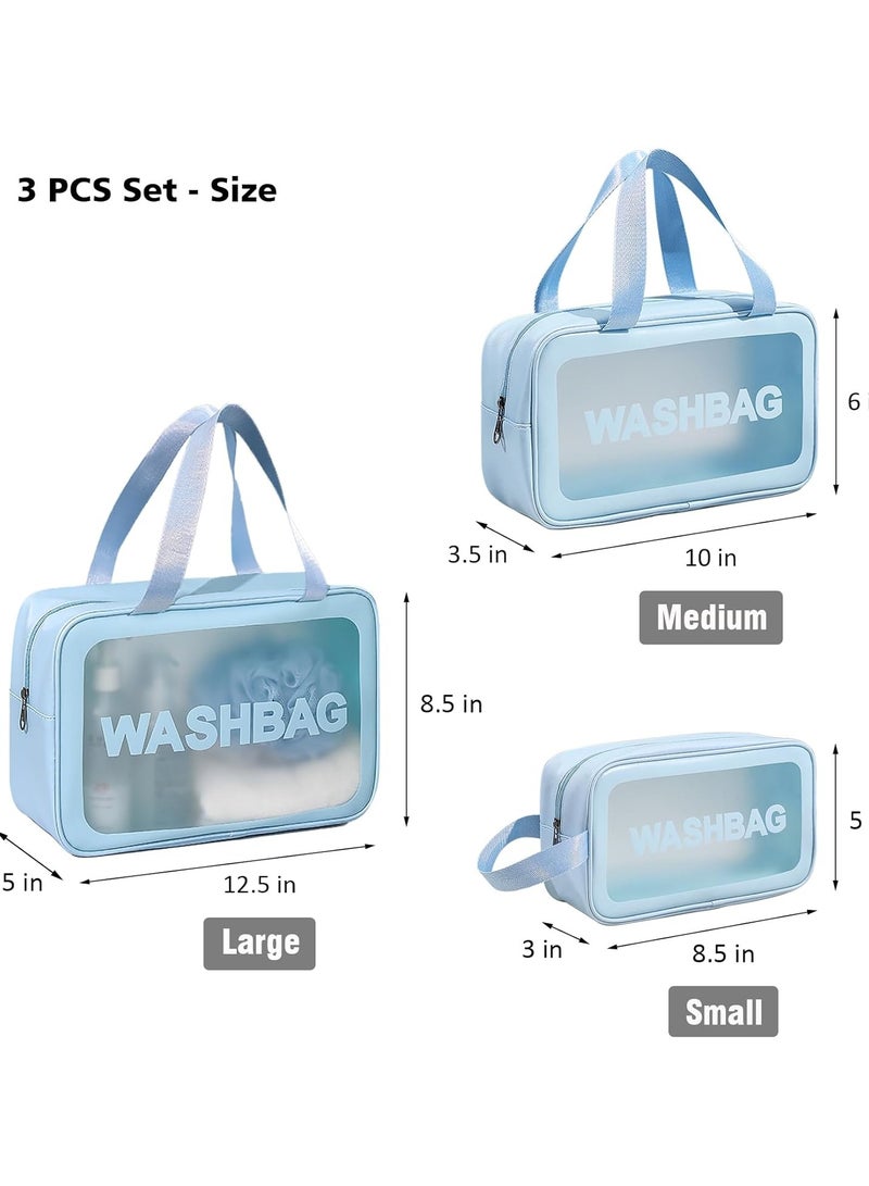 Tediline Travel Cosmetic Bag Set of 3 Waterproof Wash Bags, Blue – Small, Medium, and Large Travel Toiletry Bags for Makeup, Toiletries, and Accessories - Image 3