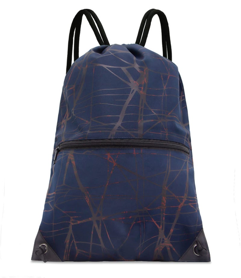HOLYLUCK Drawstring Backpack Bag Sport Gym Sackpack (metallic-navy blue) - Image 1