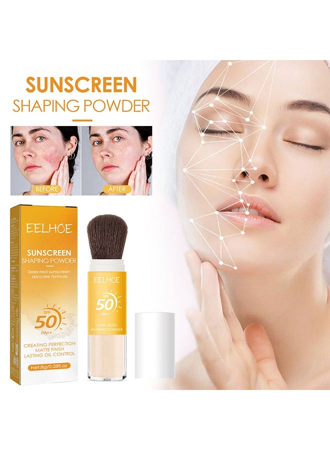 EELHOE Sunscreen Setting Powder, SPF 50 PA++, UVA And UVB Protection, No Parabens, Gluten Free, Vegetarian, Hypo-Allergenic, Long-Lasting Lightweight Breathable Sunscreen Power, With Soft Sunscreen BrushSunscreen Setting Powder 8g - Image 1