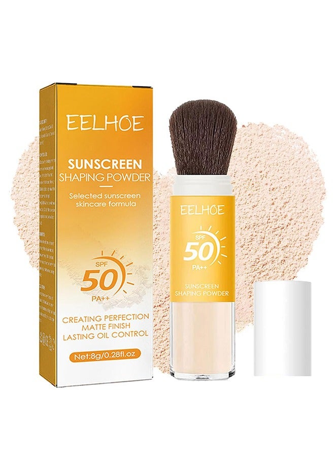 EELHOE Sunscreen Setting Powder, SPF 50 PA++, UVA And UVB Protection, No Parabens, Gluten Free, Vegetarian, Hypo-Allergenic, Long-Lasting Lightweight Breathable Sunscreen Power, With Soft Sunscreen BrushSunscreen Setting Powder 8g - Image 1