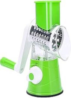 LucaSng Rotary Cheese Grater Round Mandolin Drum Slicer Vegetable Shredder Cutter Nut Chopper with 3 Interchangeable Shape Stainless Steel Drums (Green) 