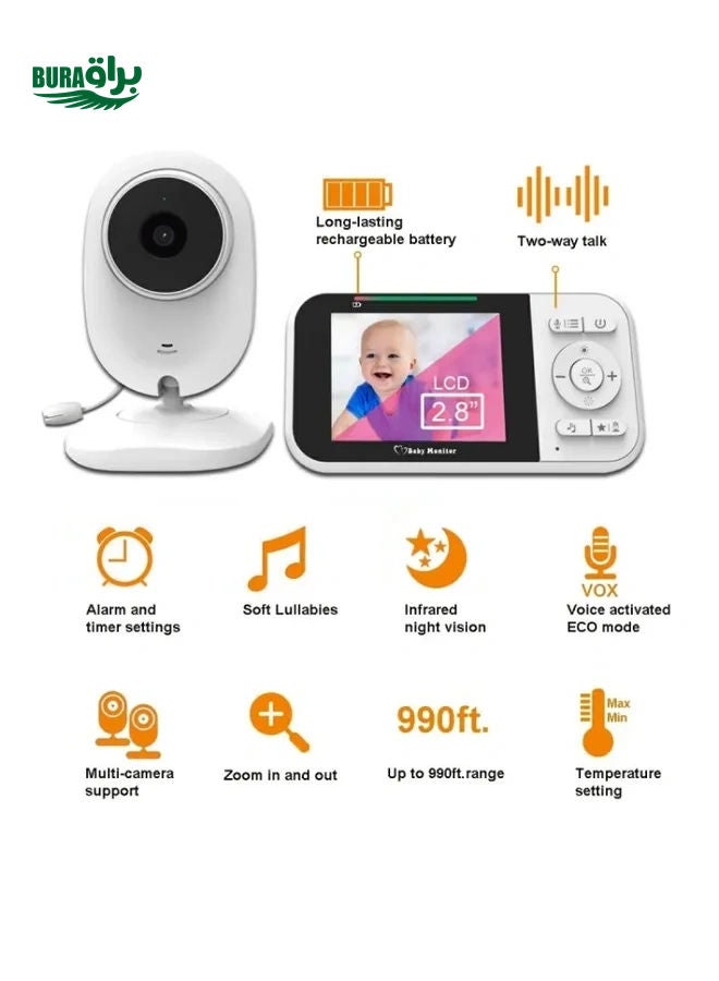 Temperature Detection 2 Way Voice Baby Security Video Camera 2.8-inch LCD Baby Monitor(UK Plug) - Image 2