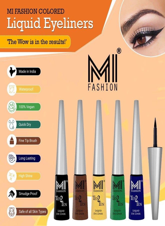 MI Fashion Colored Liquid Eyeliners Combo of 3 Pcs Water Resistent Cruelty Free High Shine Long Stay - Black, Navy Blue, Brown Shimmer - Image 3