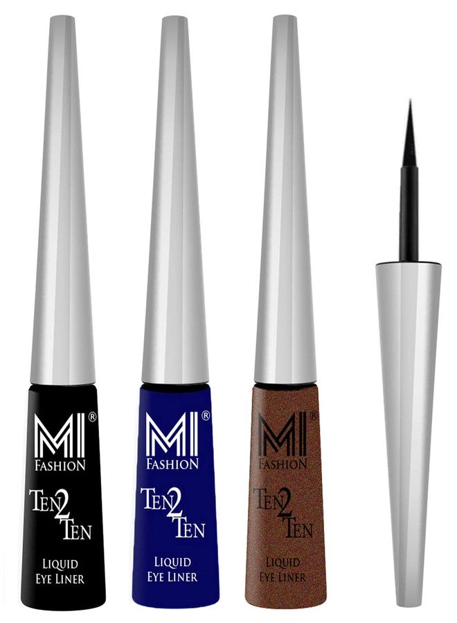 MI Fashion Colored Liquid Eyeliners Combo of 3 Pcs Water Resistent Cruelty Free High Shine Long Stay - Black, Navy Blue, Brown Shimmer - Image 1