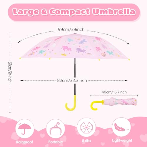 alldomess Kids Umbrella for Rain,Easy Open Windproof Compact Umbrella for Toddler Girls Boys,Durable & Portable, Ideal for Outdoor School Travel,Rainbow Unicorns - Image 3
