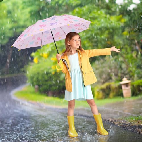 alldomess Kids Umbrella for Rain,Easy Open Windproof Compact Umbrella for Toddler Girls Boys,Durable & Portable, Ideal for Outdoor School Travel,Rainbow Unicorns - Image 2