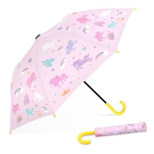 alldomess Kids Umbrella for Rain,Easy Open Windproof Compact Umbrella for Toddler Girls Boys,Durable & Portable, Ideal for Outdoor School Travel,Rainbow Unicorns - Image 1