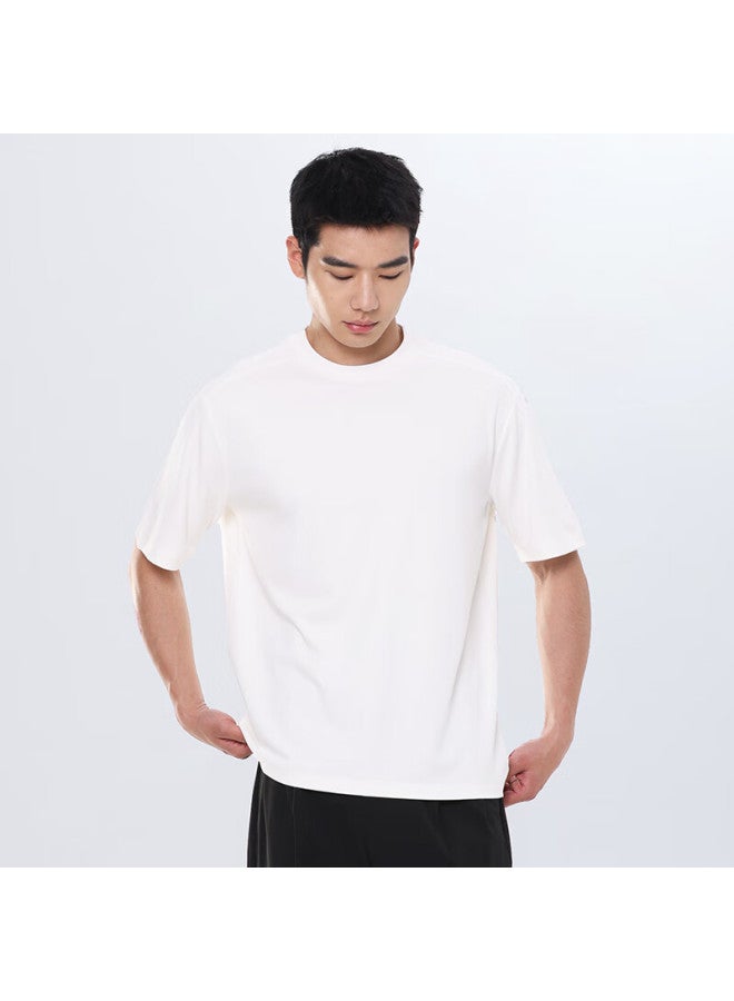 Markless Soft Draping Copper Ammonia Silk Men's T-shirt, Summer Cool Round Neck Short Sleeve 5653, White, 2XL - Image 2