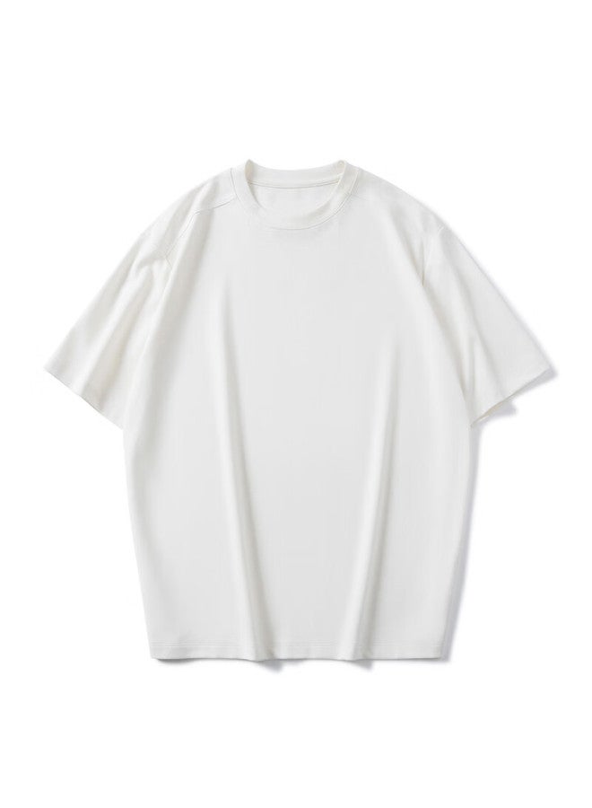 Markless Soft Draping Copper Ammonia Silk Men's T-shirt, Summer Cool Round Neck Short Sleeve 5653, White, 2XL - Image 4