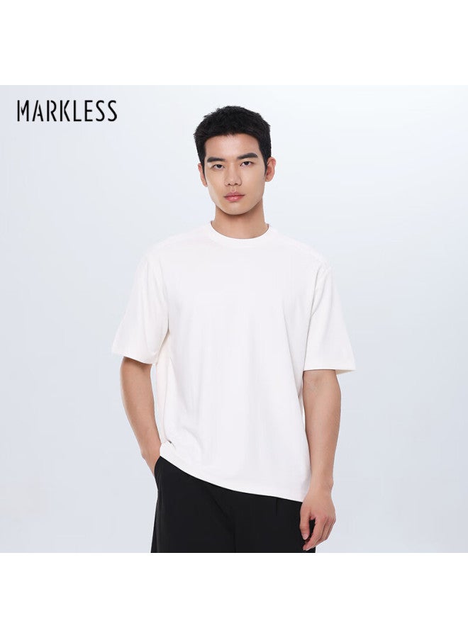 Markless Soft Draping Copper Ammonia Silk Men's T-shirt, Summer Cool Round Neck Short Sleeve 5653, White, 2XL - Image 1
