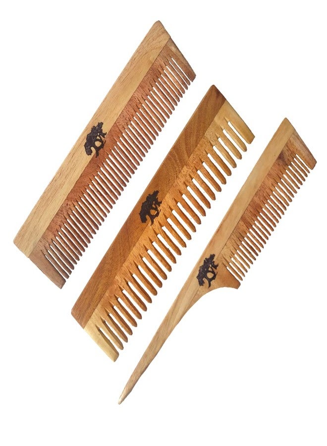 VK Stores متجر VK: مشط خشبي من خشب النيم | طقم مشط شعر للنساء والرجال | مشط كانجي من خشب النيم للنساء | مشط خشبي لنمو شعر النساء | كانجي للشعر (1+ 3+ 8 WC7) -304 - Image 3