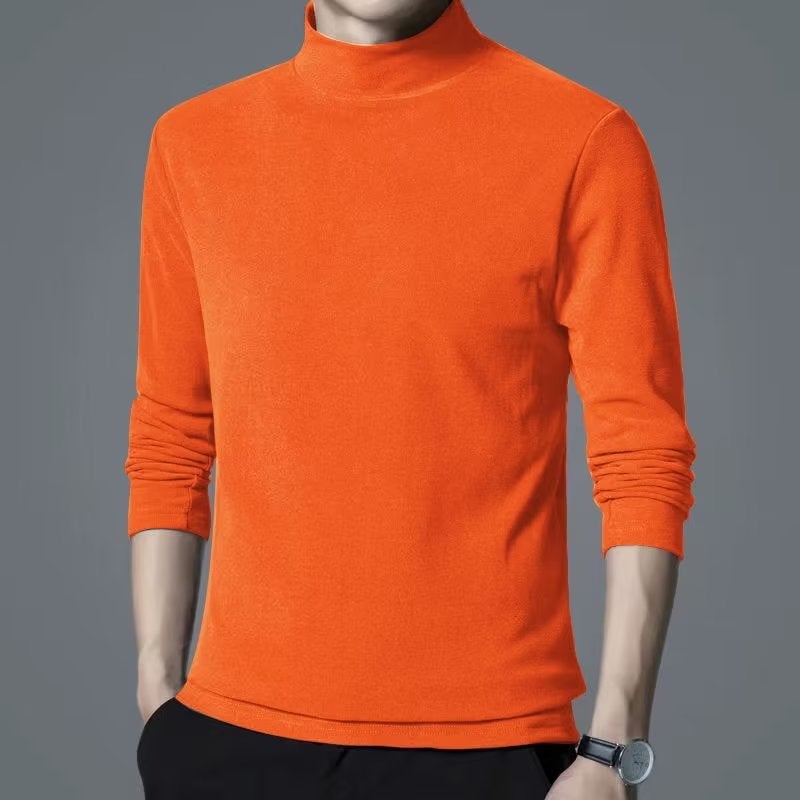 Long-sleeved T-shirt Men's Semi-high Collar Solid Color All-match Casual Inner Middle Collar Base Shirt Trendy New Autumn and Winter Base Shirt T-shirt - Image 1
