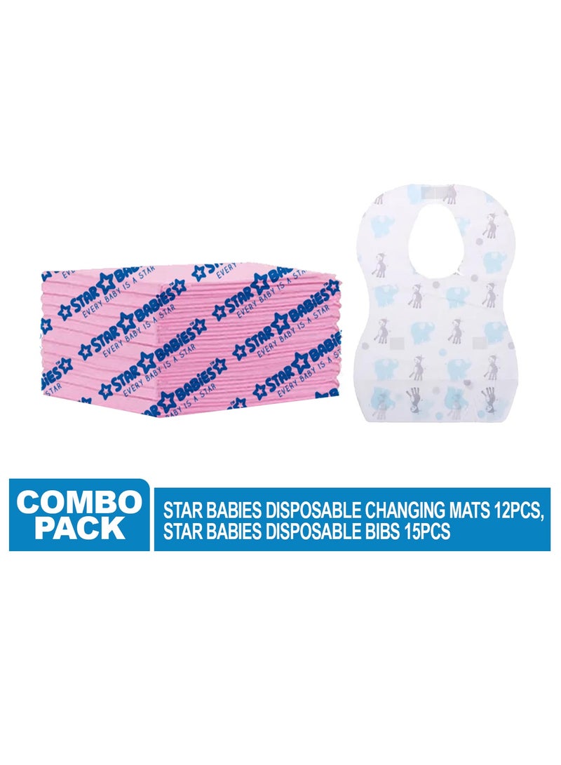 STAR BABiES Star Babies Disposable Combo pack -Disposable Bibs pack of 15 with Changing Mat 12pcs-Elephant  - Image 2