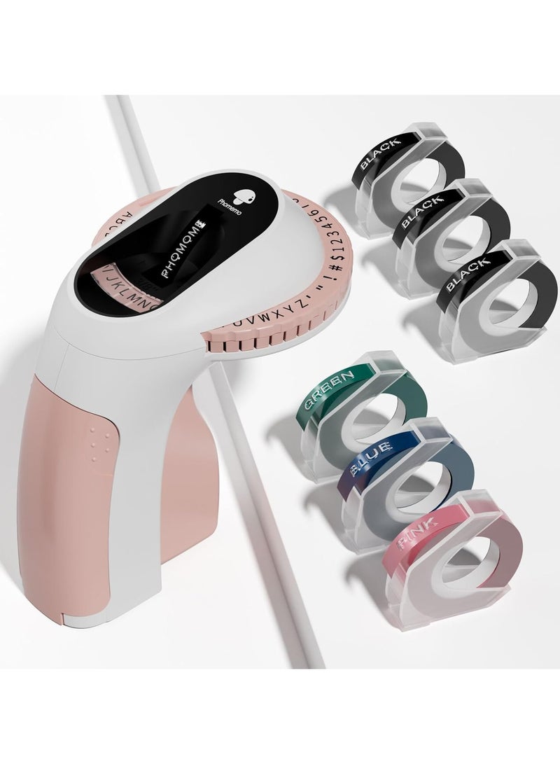 Phomemo Embossing Label Maker with 6 Tapes, Retro Vintage Embossed Label Maker Writer, Handheld Old School Label Maker with 6 Rolls Embossing Tapes for Office Home Organization and DIY - Image 1