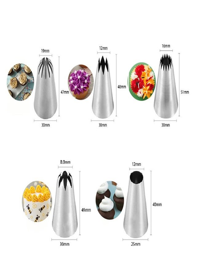 Hendiy Large Piping Cakes Decoration Set Nozzles Tips Piping Kit for Pastry Cupcakes Cakes Cookies Decorating Stainless Steel Kitchen Gadgets Decor (5 Pieces/set) - Image 5