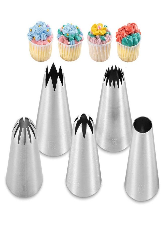 Hendiy Large Piping Cakes Decoration Set Nozzles Tips Piping Kit for Pastry Cupcakes Cakes Cookies Decorating Stainless Steel Kitchen Gadgets Decor (5 Pieces/set) - Image 1