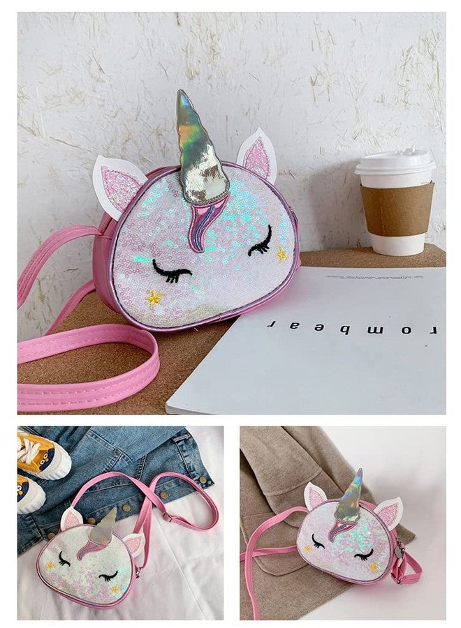 Newfancy Girls Unicorn Sequin Glitter Crossbody Shoulder Purse Handbag Women Satchel Tote Shell Bag Sequin Pink - Image 3