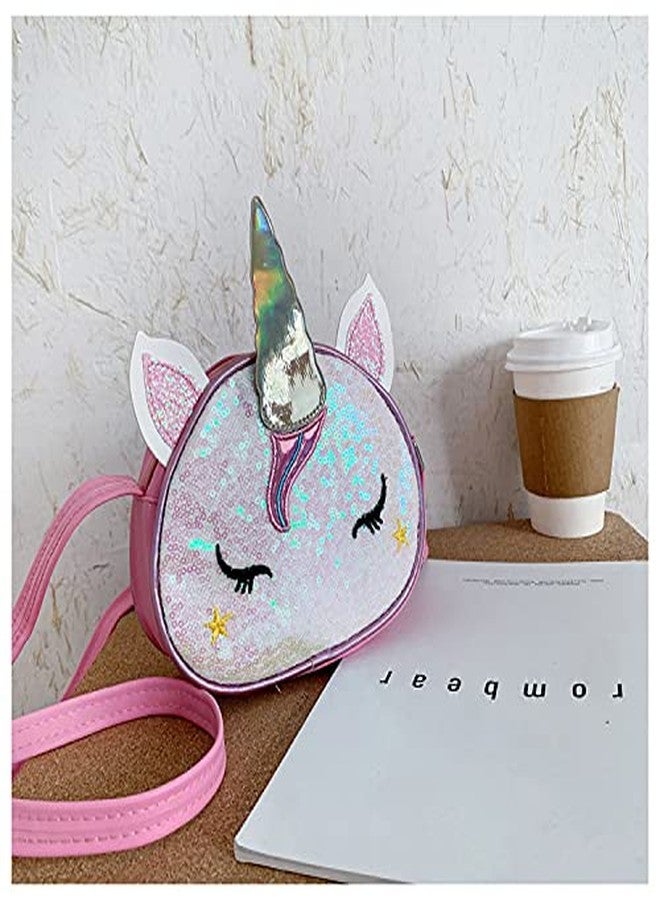 Newfancy Girls Unicorn Sequin Glitter Crossbody Shoulder Purse Handbag Women Satchel Tote Shell Bag Sequin Pink - Image 4