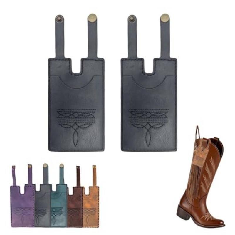 Western Boot Wallet Women, Hidden Boot Card Holder Snap Strap 2pk Faux Leather Pouch - Image 1